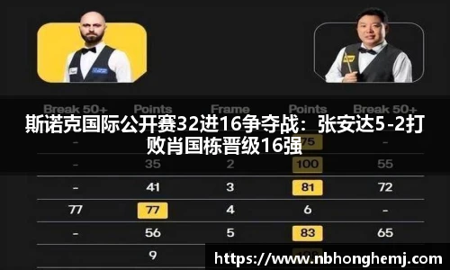 斯诺克国际公开赛32进16争夺战：张安达5-2打败肖国栋晋级16强